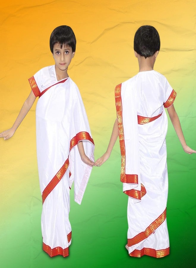 كاكو فانسي دريسيس زي تنكري من البوليستر من كاكو، مستوحى من البطلة الوطنية والمناضلة من أجل الحرية إنديرا غاندي، للبنات | زي تنكري ليوم الاستقلال ويوم الجمهورية - أبيض، مقاس 3-4 سنوات، للبنات - Image 2